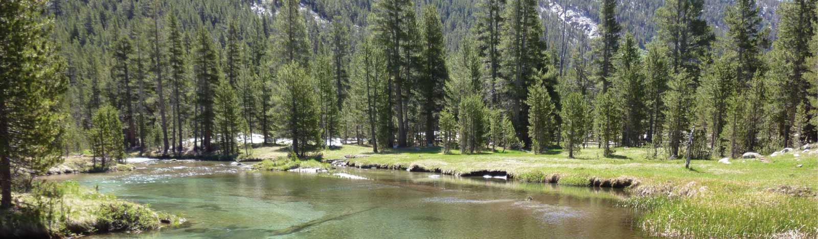 river running through wooded mountains